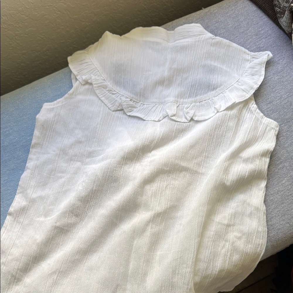 Cream Sleeveless Ruffled Blouse with Bib Collar - Picture 2 of 2